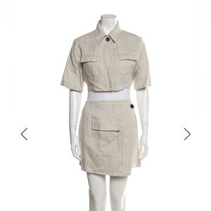 Matthew Bruch Neutral Linen Crop Shirt & Skirt Set M NWT